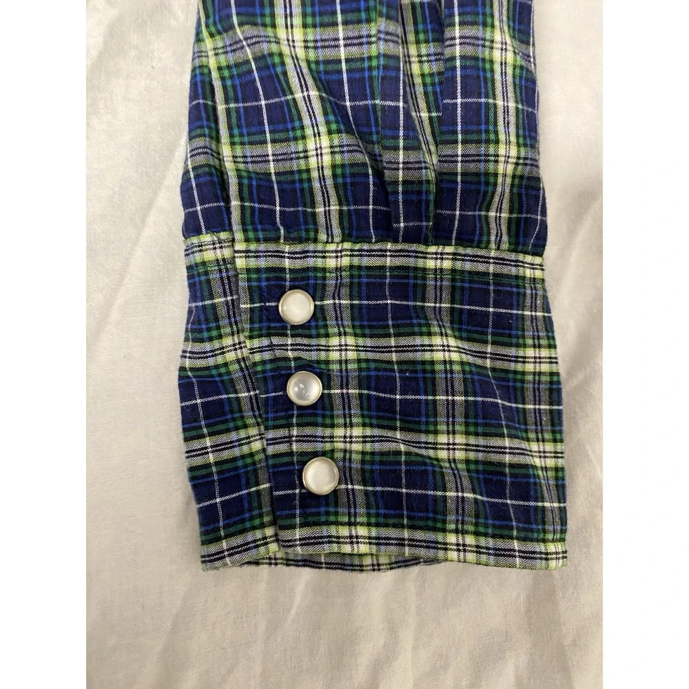 Wrangler Pearl Snap Western Shirt Mens 2XT Tall Blue Green Plaid Cowboy Big&Tall